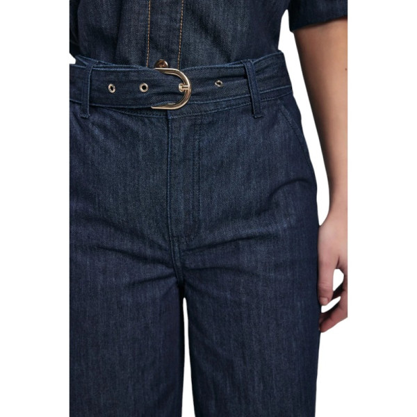 Lacivert Kemerli Denim Pantolon