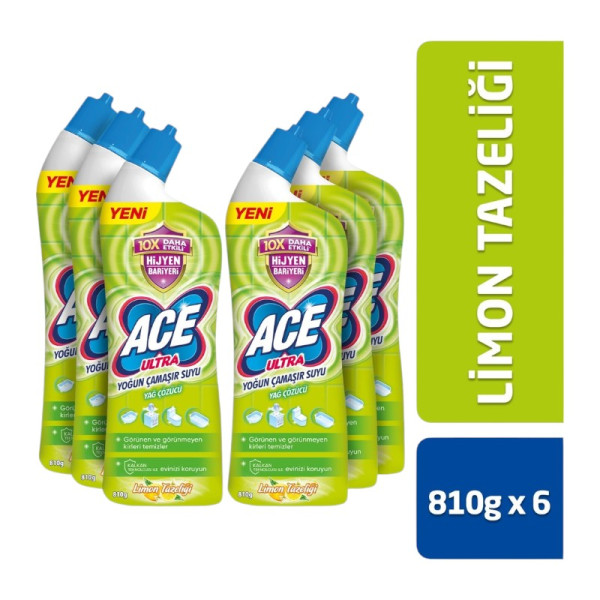 Ace Ultra Yoğun Kıvamlı Çamaşır Suyu Limon Tazeliği 810G X6