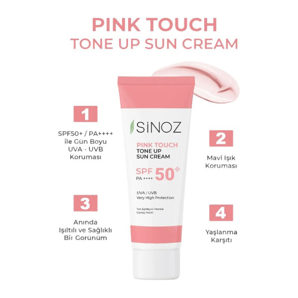 Sinoz Pink Touch Spf 50 Cilt Aydınlatıcı Ton Eşitleyici Pembe Yüz Güneş Kremi 50 ml