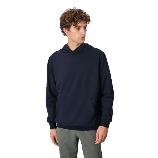 Lacivert Pamuk Yumuşak Dokulu Kapüşonlu Standart Fit Basic Erkek Sweatshirt