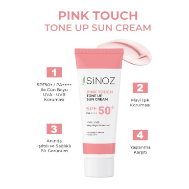 Sinoz Pink Touch Spf 50 Cilt Aydınlatıcı Ton Eşitleyici Pembe Yüz Güneş Kremi 50 ml