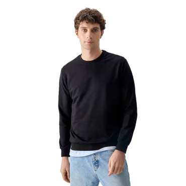 Siyah Pamuk Yumuşak Dokulu Standart Fit Basic Erkek Sweatshirt